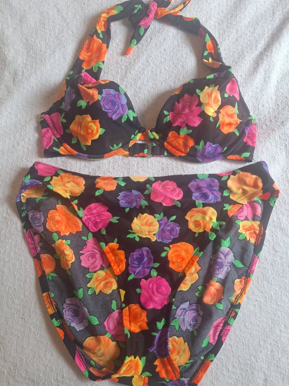 Vintage Victoria's Secret Neon Bikini Rose Black 90s
